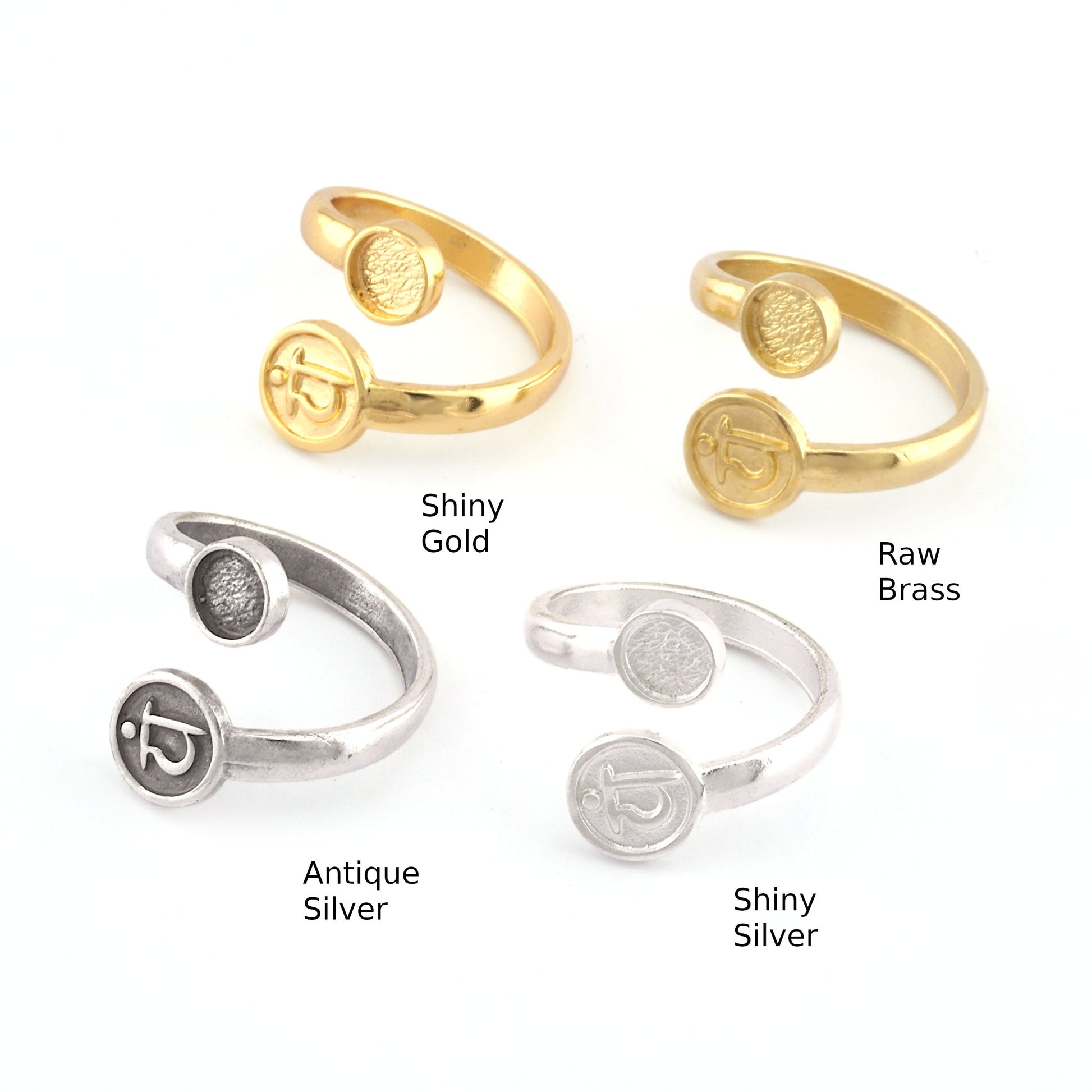 Chakra Anahata Ring, Blank Bezel Settings Shiny Gold - Shiny Silver - Antique Silver Plated or Raw Brass 6mm 5489