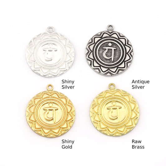 Chakra Anahata Charms Shiny Gold - Shiny Silver - Antique Silver Plated or Raw Brass - 24x21mm 5473