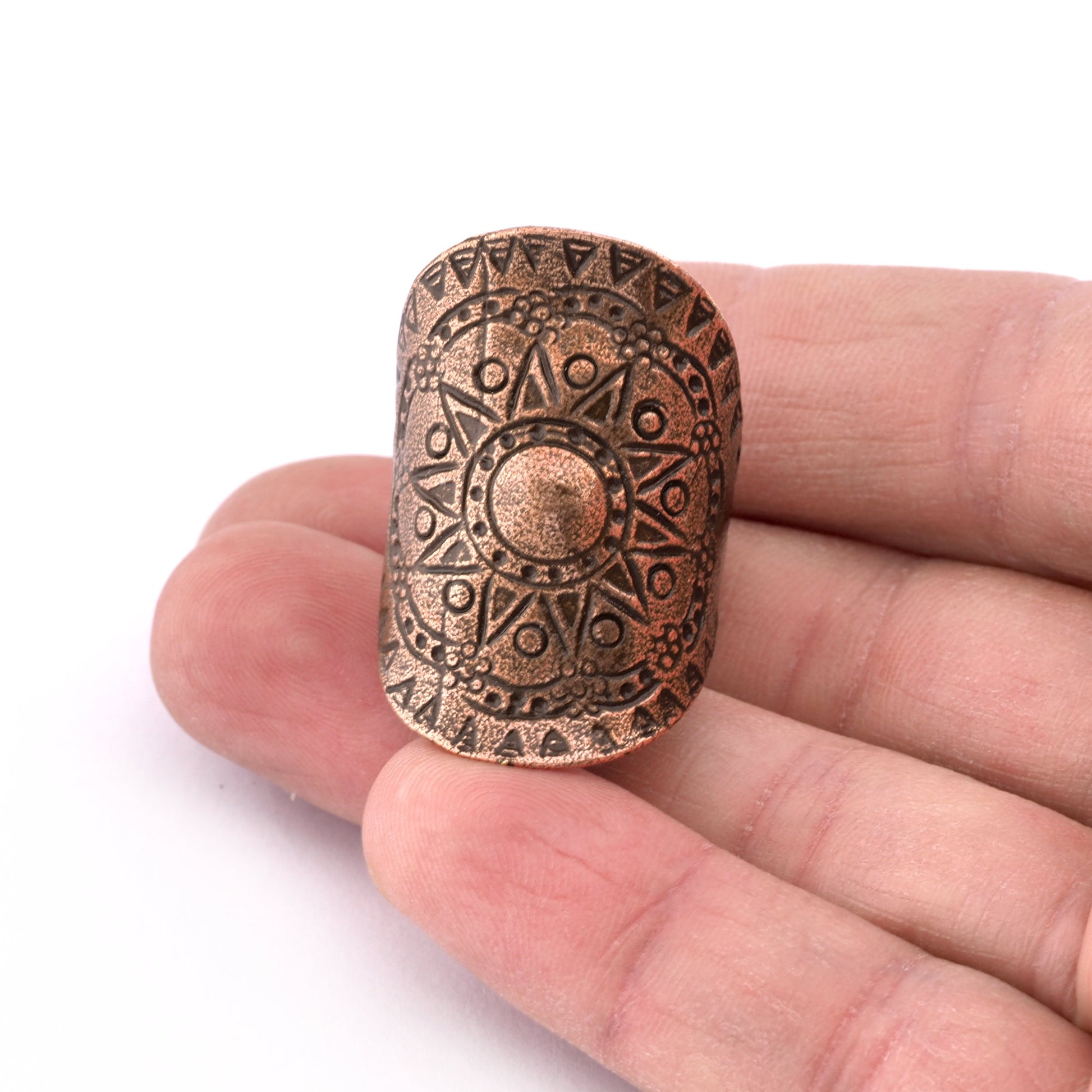 Sun Ring Textured Adjustable Ring Antique Copper Plated Brass (20mm 10US inner size) OZ2813