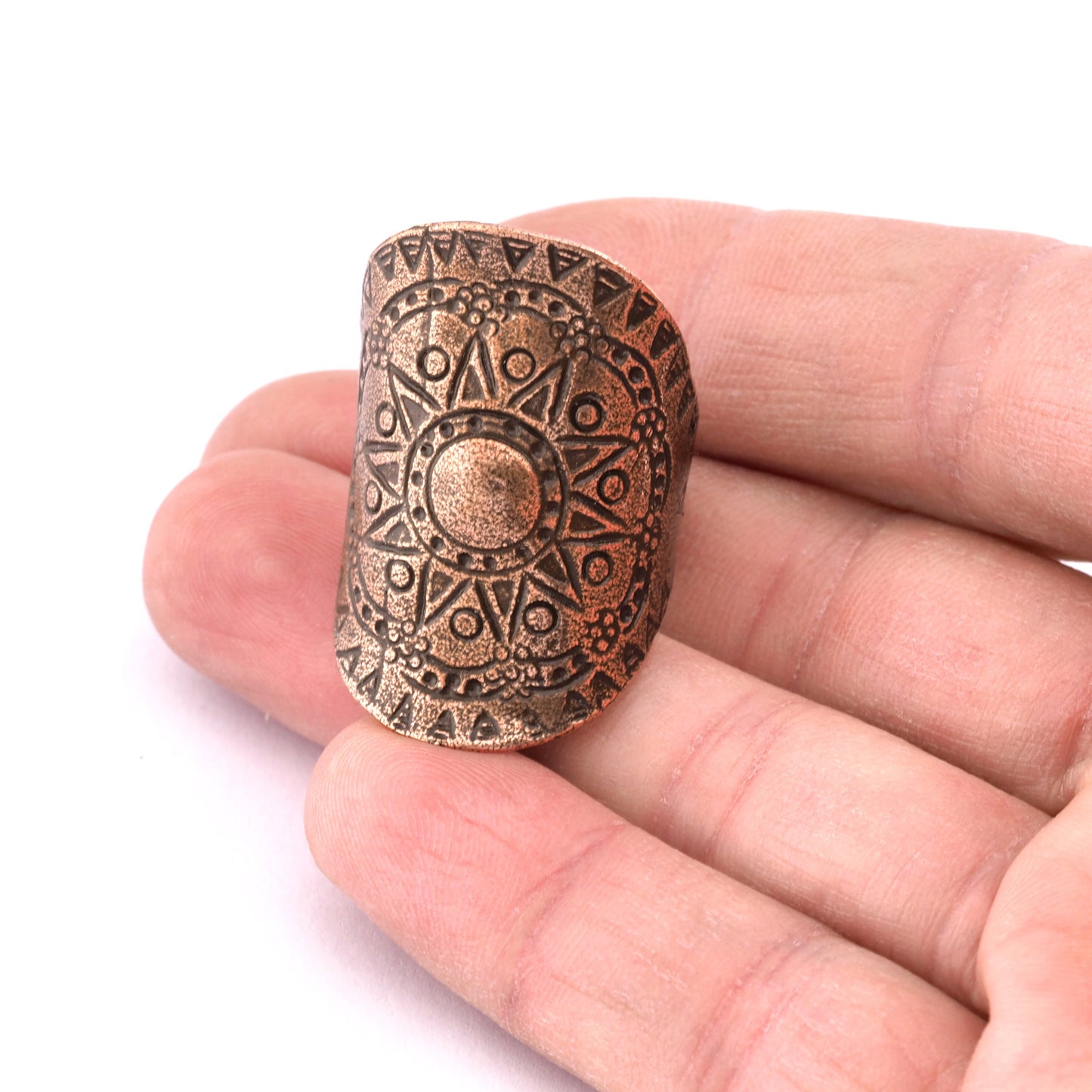 Sun Ring Textured Adjustable Ring Antique Copper Plated Brass (20mm 10US inner size) OZ2813