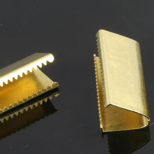 Ribbon Crimp Ends, 25x10mm Raw Brass Ribbon Crimp End, Ribbon Crimp Ends cap, Findings R032-W 1788
