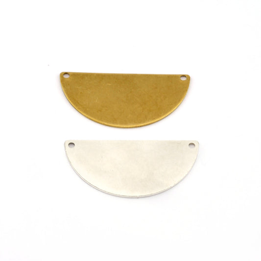Semi circle blanks half moon shape 40x20x0.8mm Raw Brass, Antique silver plated brass pendant (2mm 0,08" 12 gauge hole) SCS 1062