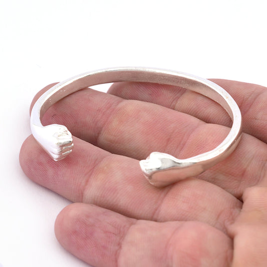 Punch Bracelet Shiny Silver Plated Brass (55mm inner size - Adjustable ) 5034