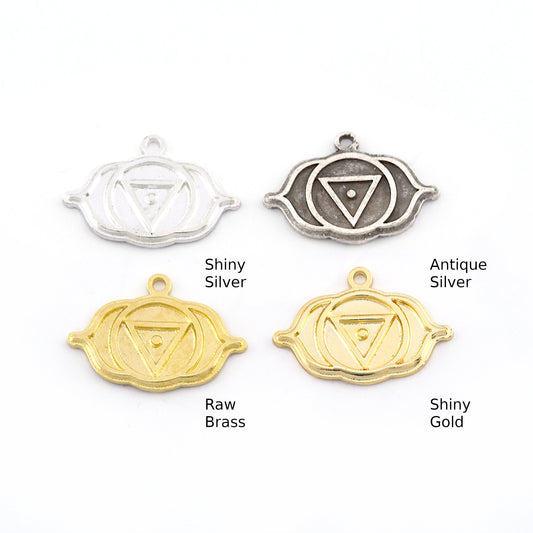 Chakra Ajna Small Charms Shiny Gold - Shiny Silver - Antique Silver Plated or Raw Brass - 21x15mm 5493