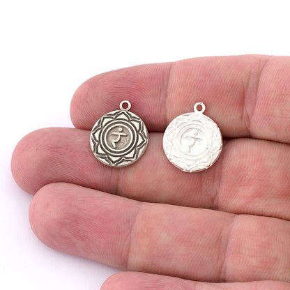 Chakra Manipura Small Charms Shiny Gold - Shiny Silver - Antique Silver Plated or Raw Brass - 18x15mm 5494