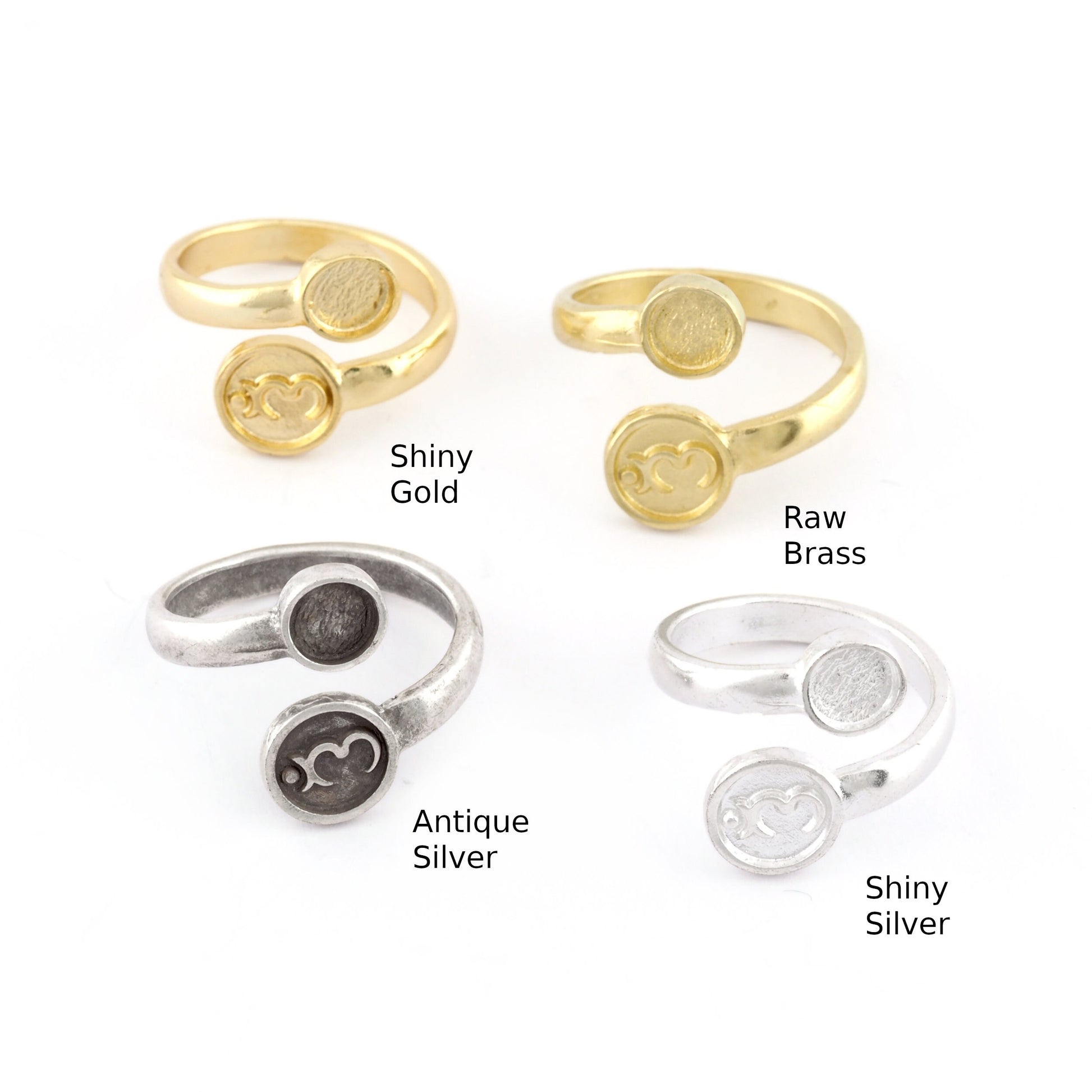 Chakra Ajna Ring, Blank Bezel Settings Shiny Gold - Shiny Silver - Antique Silver Plated or Raw Brass 6mm 5498