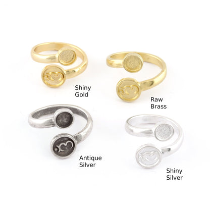 Chakra Ajna Ring, Blank Bezel Settings Shiny Gold - Shiny Silver - Antique Silver Plated or Raw Brass 6mm 5498