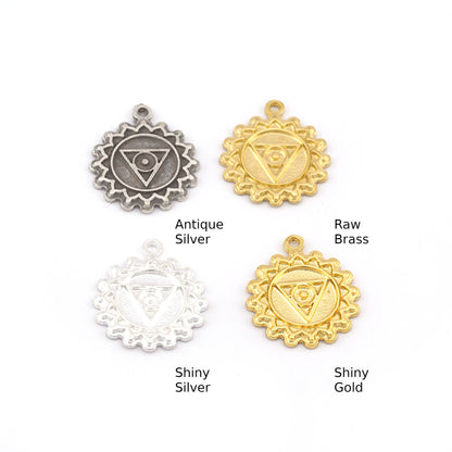 Chakra Vishuddha Small Charms Shiny Gold - Shiny Silver - Antique Silver Plated or Raw Brass - 19x16mm 5476