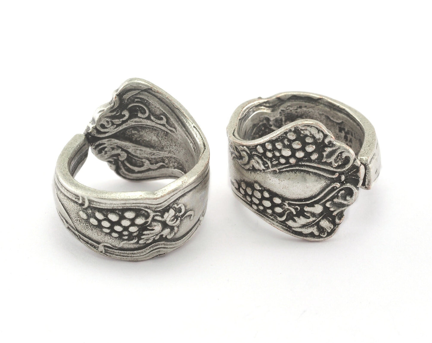 Spoon Ring Flower Patterned Adjustable Ring Antique Silver Plated Brass (17.5mm 7US inner size) OZ2683