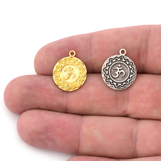 Chakra Sahasrara Small Charms Shiny Gold - Shiny Silver - Antique Silver Plated or Raw Brass - 19x16mm 5482