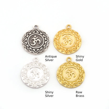 Chakra Sahasrara Small Charms Shiny Gold - Shiny Silver - Antique Silver Plated or Raw Brass - 19x16mm 5482