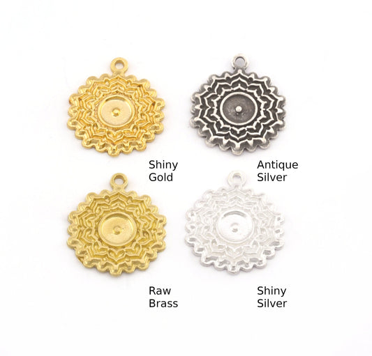 Chakra Sahasrara Small Charms Shiny Gold - Shiny Silver - Antique Silver Plated or Raw Brass - 19x16mm 5484