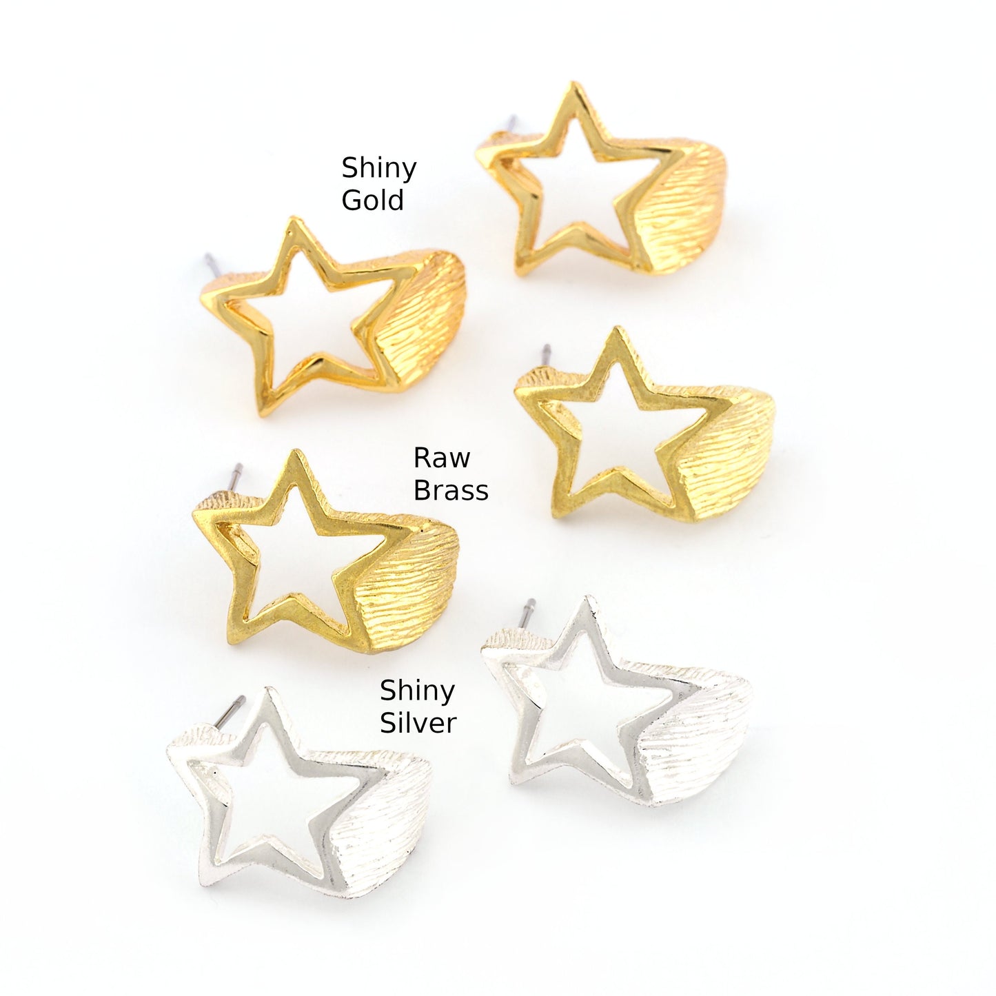 Stars earring post stud wire base Raw brass, Shiny Silver, Shiny Gold 19x18mm 4380