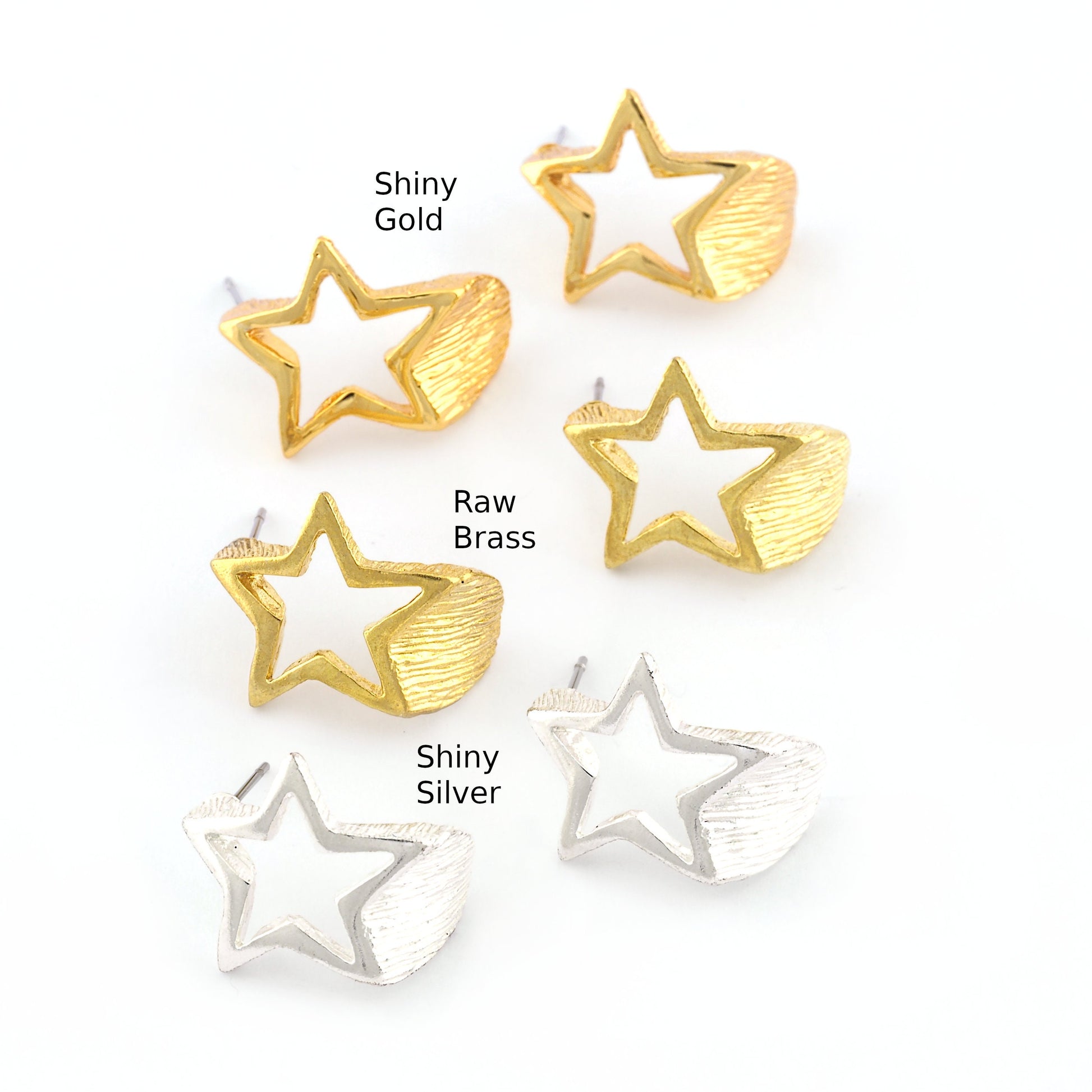 Stars earring post stud wire base Raw brass, Shiny Silver, Shiny Gold 19x18mm 4380