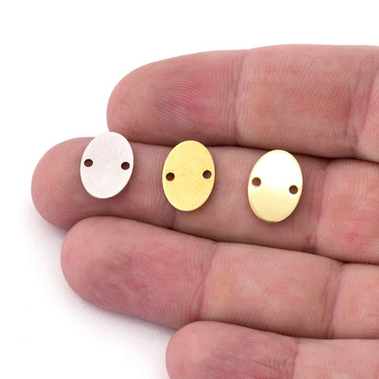Oval stamping blank tag connector charms pendant Raw brass, Antique Silver, Shiny Gold 14x10mm 2 hole 5503