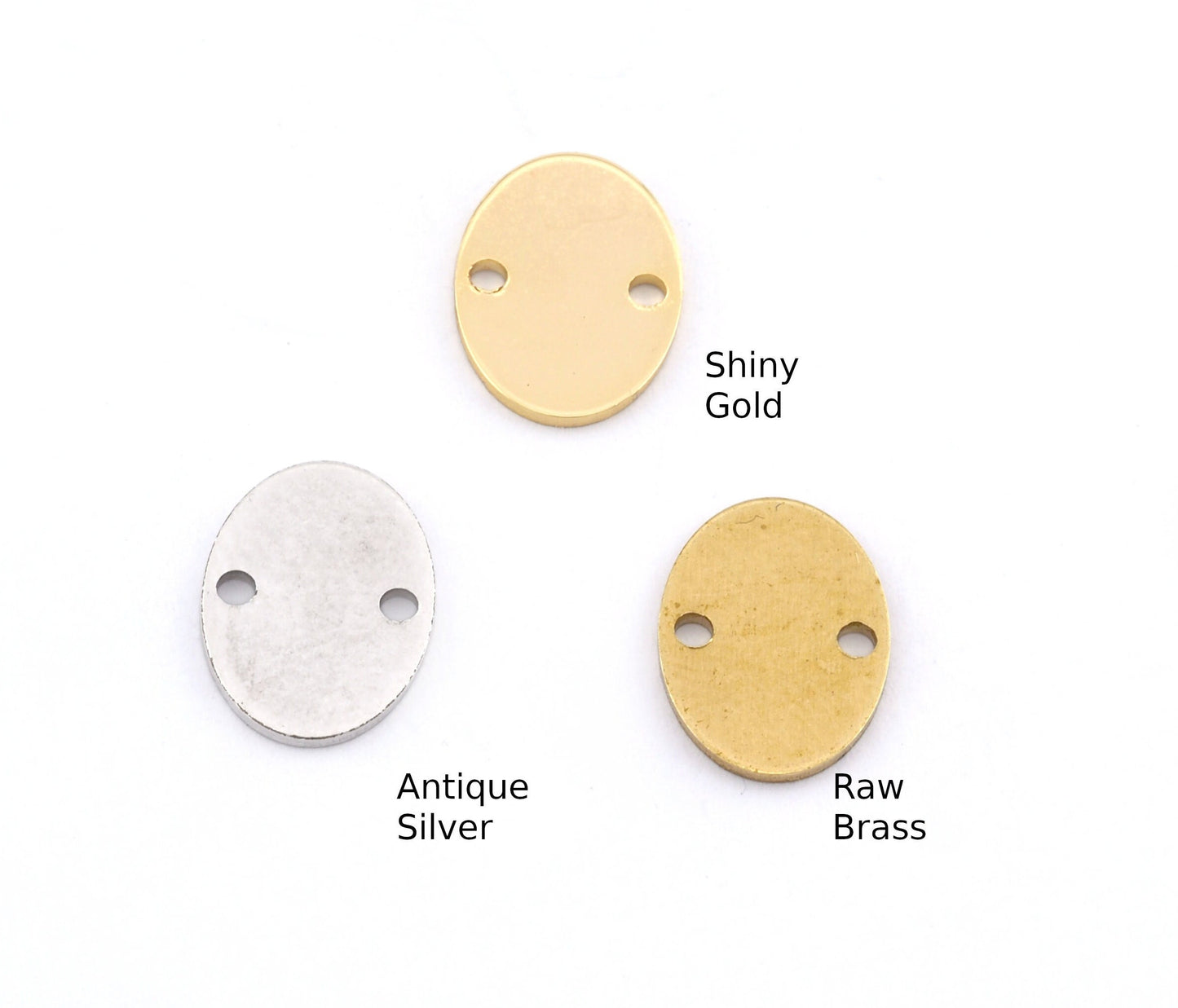 Oval stamping blank tag connector charms pendant Raw brass, Antique Silver, Shiny Gold 14x10mm 2 hole 5503
