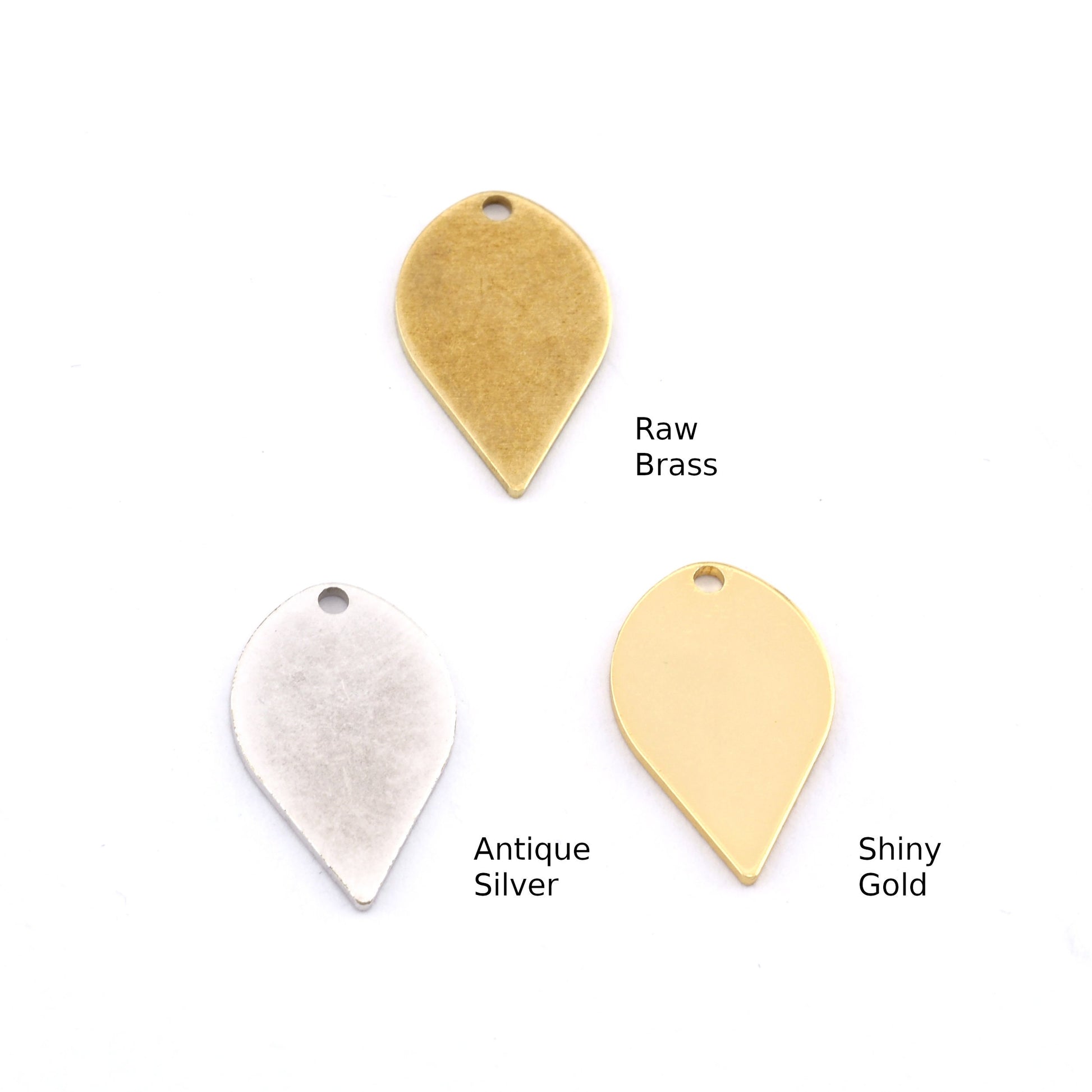 Drop Shape Tag Charms 20x12mm Raw brass, Antique Silver, Shiny Gold findings stamping 5504