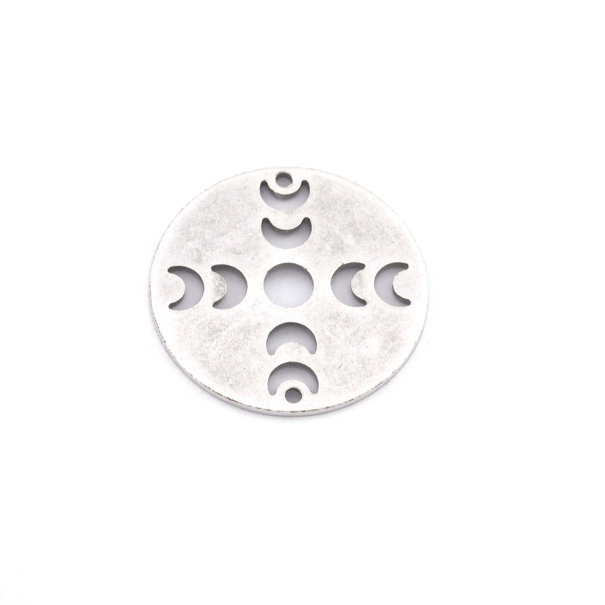 Round Moon charms connector 22mm (States of the moon) Brass - Antique silver plated 2 holes findings 4465