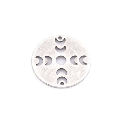 Round Moon charms connector 22mm (States of the moon) Brass - Antique silver plated 2 holes findings 4465