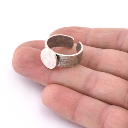 Band Ring Hammered Round Blank Adjustable Raw Brass- Shiny Silver - Antique Silver, Shiny Gold Plated Brass 12mm Blank 5491