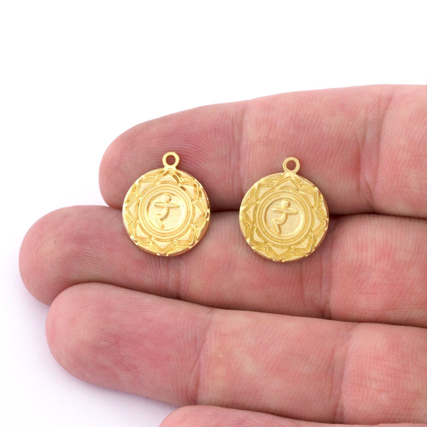 Chakra Manipura Small Charms Shiny Gold - Shiny Silver - Antique Silver Plated or Raw Brass - 18x15mm 5494