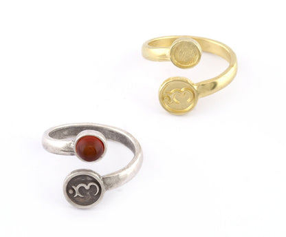 Chakra Ajna Ring, Blank Bezel Settings Shiny Gold - Shiny Silver - Antique Silver Plated or Raw Brass 6mm 5498