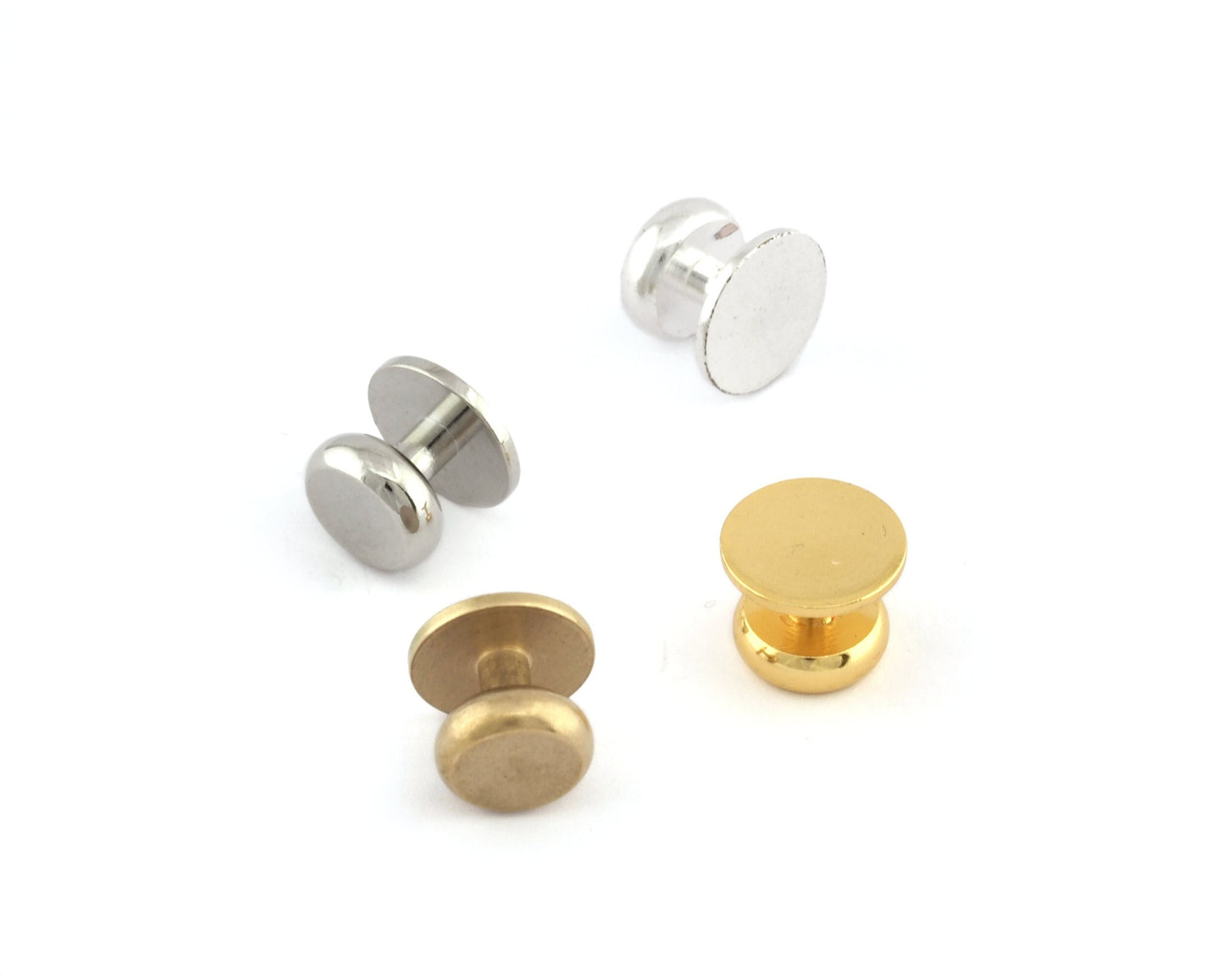 Cufflink Setting 10x8mm studs, shirt collar tuxedo stud, Raw Brass Antique Silver Shiny Gold Silver tone NF, Shiny Silver (10mm Blank) 5398