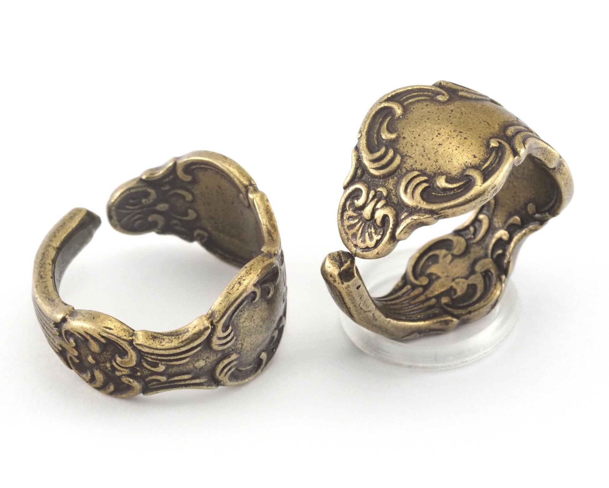 Spoon Ring Flower Patterned Adjustable Ring Antique Bronze Plated brass (18mm 8US inner size) OZ2676