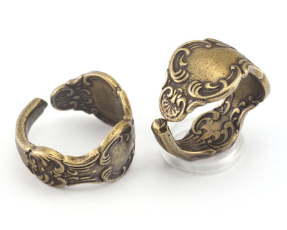 Spoon Ring Flower Patterned Adjustable Ring Antique Bronze Plated brass (18mm 8US inner size) OZ2676