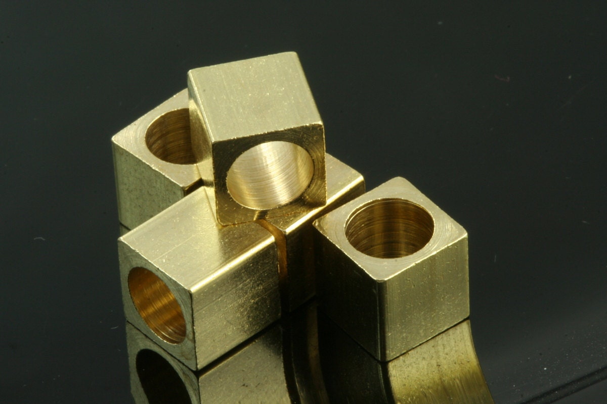 10x10mm 3/8"x3/8" raw brass square cube,(6.5mm 1/4" hole ) bab6 1483