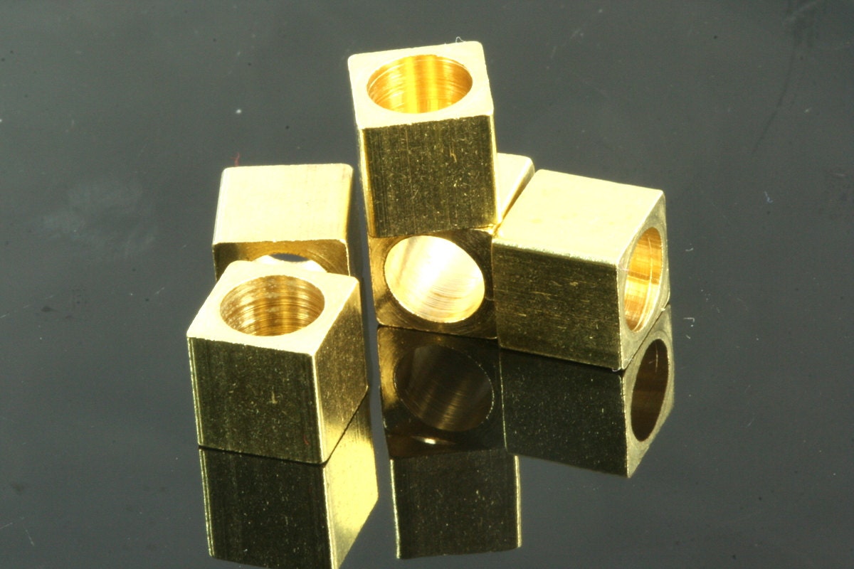 10x10mm 3/8"x3/8" raw brass square cube,(6.5mm 1/4" hole ) bab6 1483