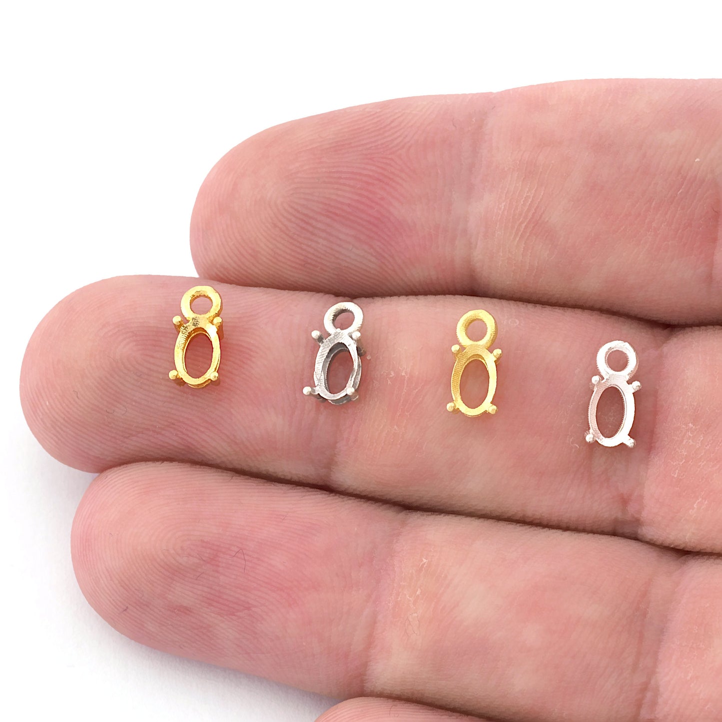 Oval Charms Prong Rhinestone Blank Setting Raw Brass, Shiny gold, Antique silver, Shiny silver Pendant 4x6mm 5502