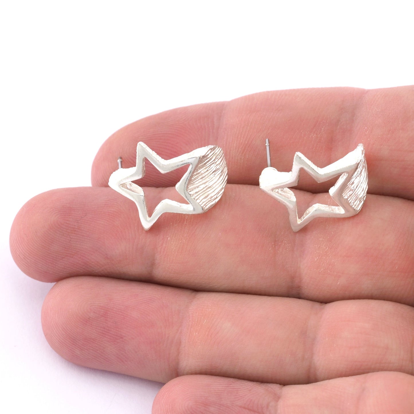 Stars earring post stud wire base Raw brass, Shiny Silver, Shiny Gold 19x18mm 4380