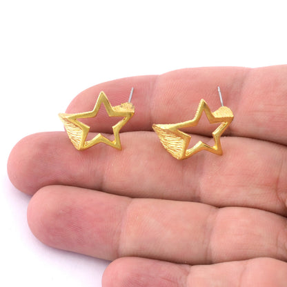 Stars earring post stud wire base Raw brass, Shiny Silver, Shiny Gold 19x18mm 4380