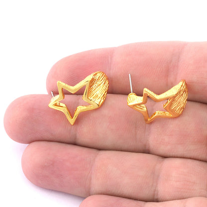 Stars earring post stud wire base Raw brass, Shiny Silver, Shiny Gold 19x18mm 4380
