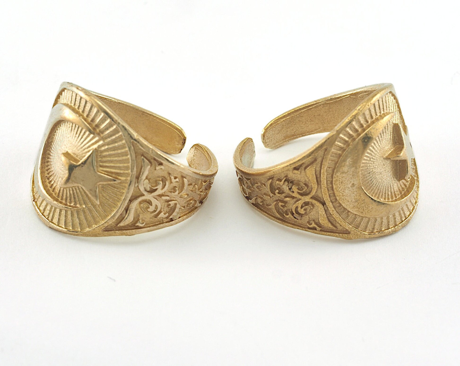 Signet Ring Crescent Star Adjustable Ring Raw brass (20mm 10US inner size) OZ3827