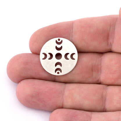 Round Moon charms connector 22mm (States of the moon) Brass - Antique silver plated 2 holes findings 4465