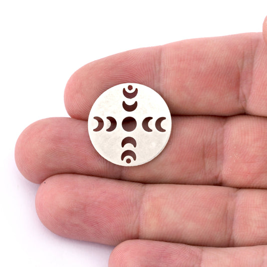 Round Moon charms connector 22mm (States of the moon) Brass - Antique silver plated 2 holes findings 4465
