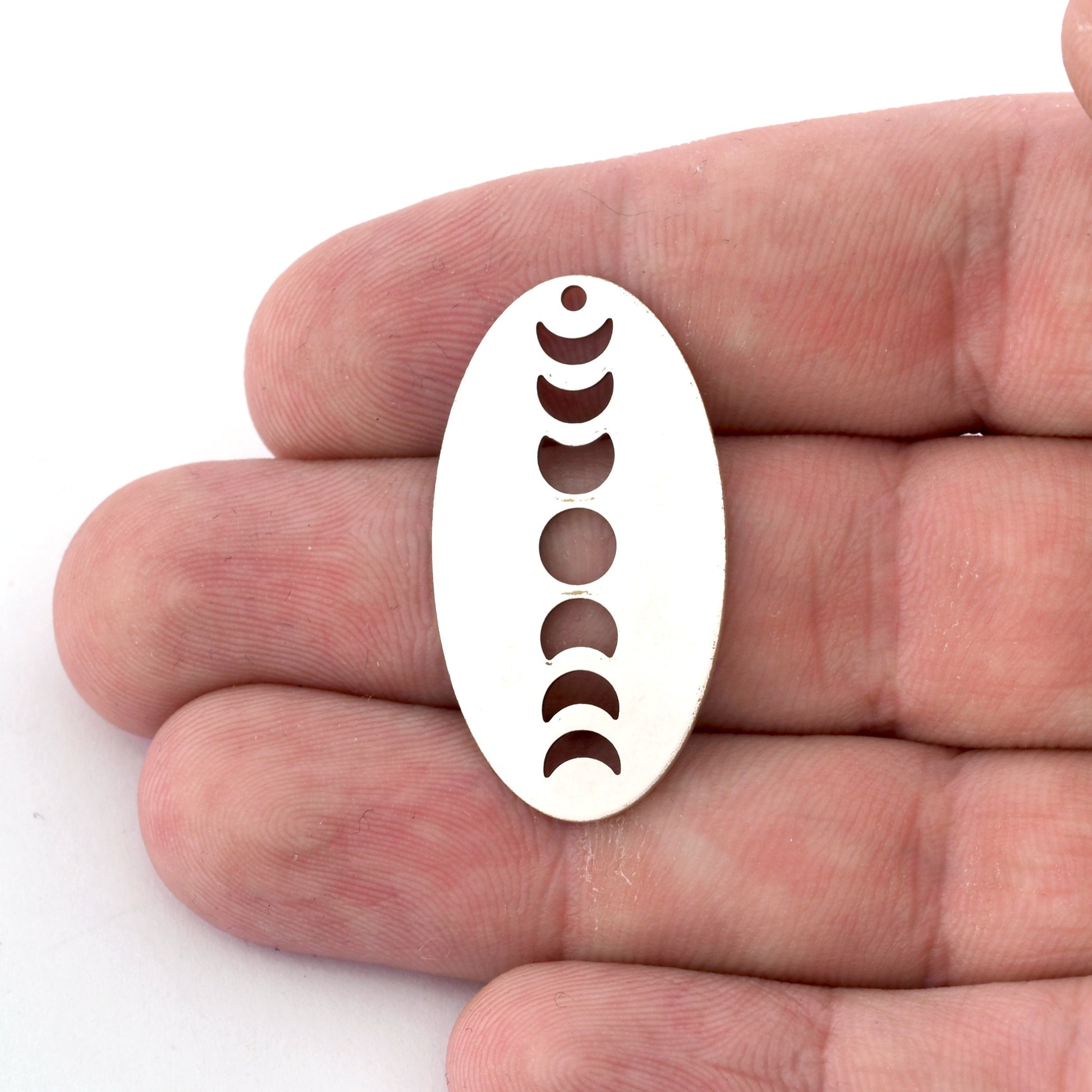 Oval Moon Phase Brass Antique Silver plated 35x19mm 1 hole charms findings 4254