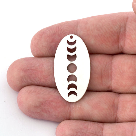 Oval Moon Phase Brass Antique Silver plated 35x19mm 1 hole charms findings 4254