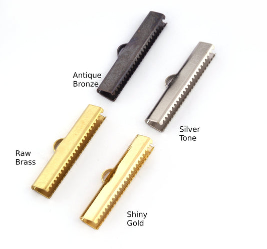 Brass Ribbon Crimp Ends 6x30mm Raw Brass , Silver Tone, Shiny Gold, Antique Bronze Ribbon Crimp Ends cap, with loop Findings R922 1783