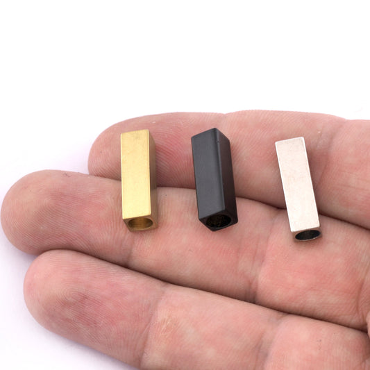 Square tube Raw Brass, Silver Tone , Black 6x20mm 1/4"x5/4" (5mm 3/16" hole ) bab5 1744