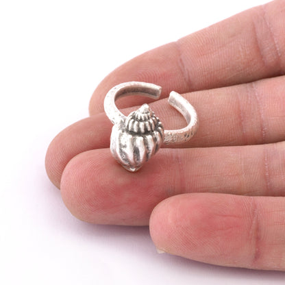 Conch Sea Shell Ring , Adjustable , Raw Brass, Antique Silver Shiny silver, Shiny gold plated Brass (7us) 5513