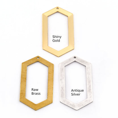 Elongated Charms Frame Hexagon Shape Raw Brass , Antique Silver, Shiny Gold Plated 45x24mm 0.8 Thick stamping blank 1 hole tag pendant 1084