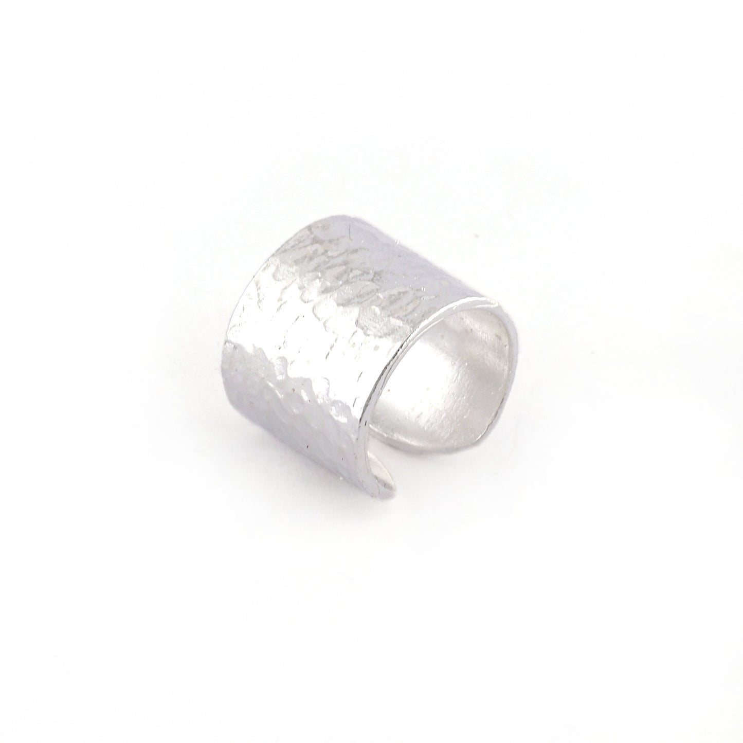 Hammered tube ring adjustable Shiny silver plated brass 16.5mm (6US - 8US inner size) OZ4321