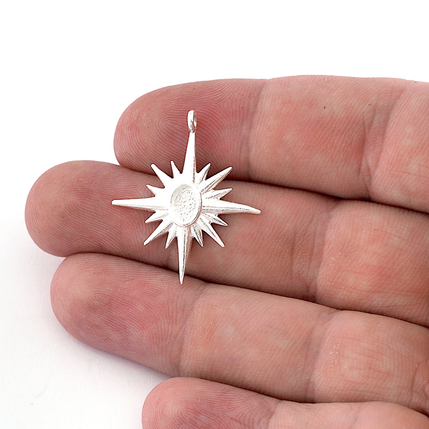 Star Pendant Blank Shiny Silver Plated Brass setting 32x29mm (6x4mm blank size) findings OZ2540-185