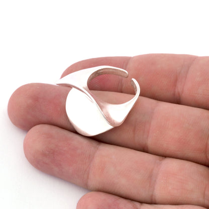 Leaf Adjustable Ring Shiny Silver Plated brass (18.5mm 8.5US inner size ) OZ2836 ring27