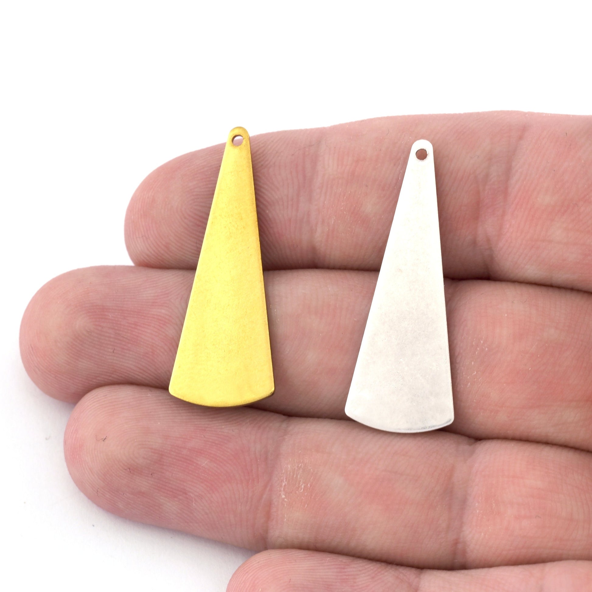 Triangle Charm Raw Brass, Antique Silver 37x14mm (0.8mm thickness) 1 hole Tag findings 2464-200