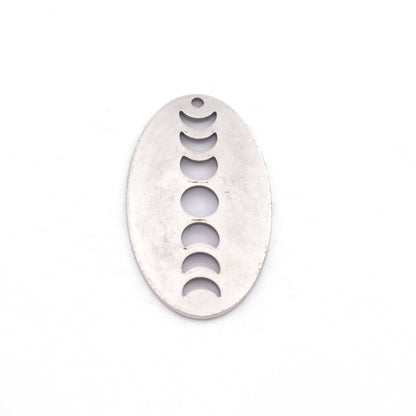 Oval Moon Phase Brass Antique Silver plated 35x19mm 1 hole charms findings 4254