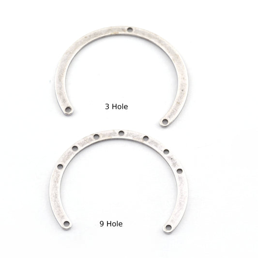 C shape connector 4/3 circle Antique Silver Plated brass blanks connector 9 and 3 hole 40mm pendant charms SCS 2304-170